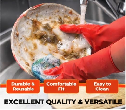 LADWA 1 Pairs Non-Slip Household Cleaning Reusable Dishwashing Gloves for Kitchen Washing Dishes Bathroom Gardening & Home Tasks Flexible Long-lasting & Waterproof Gloves Perfect for Woman Men (Red) - color: Red, size: Pack of 1