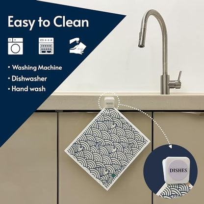 Eulnars Swedish Dishcloths for Kitchen, 8 Pack Japanese Pattern Reusable Paper Towels with Clips, Non-Scratch Swedish Dish Towels, Super Absorbent Cellulose Dish Cloths, No Odor - color: Japanese