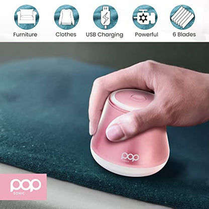 Fabric Shaver, Lint Remover Electric (Rose Gold) – Rechargeable, 6 Blade System, Fabric Lint Shaver w/LED Light | One-Touch Activation Pill Shaver for Clothes - Electric Lint Remover Fabric Shaver - color: Rose Gold