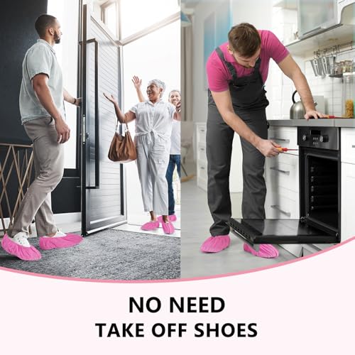 squish 200 Pack Shoe Covers Disposable Non-Slip, Pink Non-Woven Fabric Boot Covers for Indoors Breathable Slip Resistant Durable Boot&Shoes Cover, Protector Covers Fits Virtually Most Shoes - color: Pink
