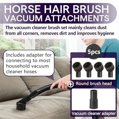5PCS Horse Hair Brush Vacuum Attachment Set - Black Round Horse Hair Vacuum Attachments & Brushes - Shop Vac Brush Attachment for Most Vacuum Cleaners Accessories - 1 1/4" Vacuum Attachments Included - color: 5-Pack