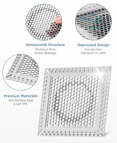Square Shower Drain Hair Catcher, Anti-Clogging, Gray, 4 inch - color: Gray, size: 4 inch