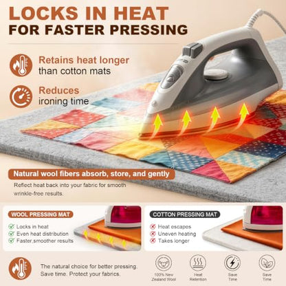 Wool Pressing Mat 100% New Zealand Wool Ironing Mat 17x24 &10x10in - size: 17" x 24" + 10" x 10"
