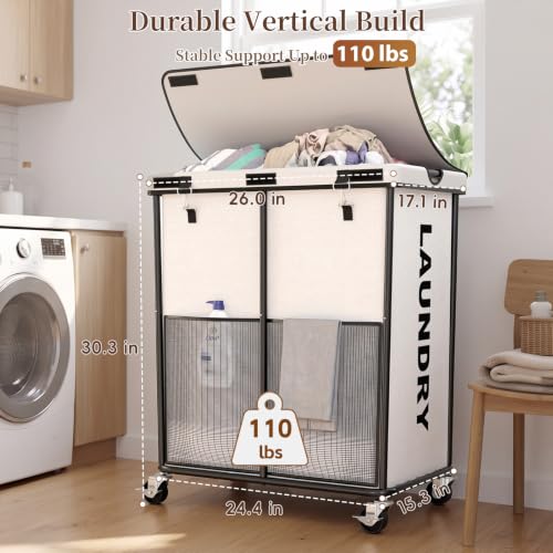 Laundry Hamper with Wheels and Lid, 225L Large Rolling Laundry Basket White - color: White, size: 225L