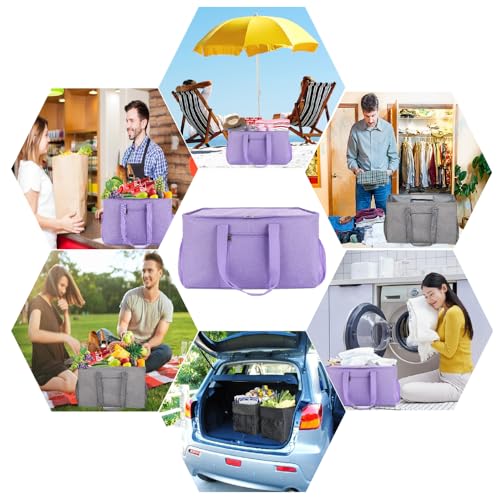 Extra Large Utility Tote Bag - Reusable Grocery Bags Foldable Heavy Duty - color: Purple, style: Covered