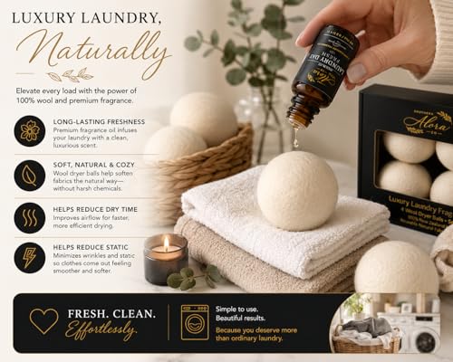 Luxury Wool Dryer Ball Kit, Laundry Day - 4 New Zealand Wool Balls + Oil - color: Laundry Day Fresh
