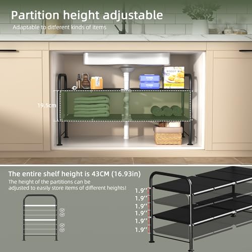 Under Sink Organizers and Storage,Expandable under cabinet organizer Shelf - size: 8 thickened iron plates(12.28"deep)