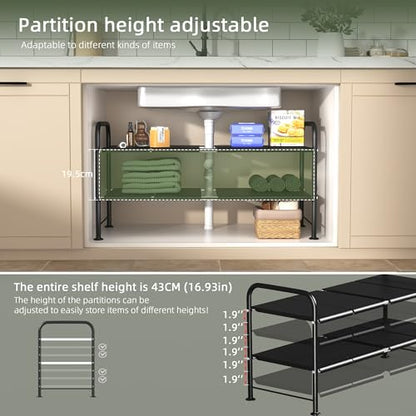 Under Sink Organizers and Storage,Expandable under cabinet organizer Shelf - size: 8 thickened iron plates(12.28"deep)