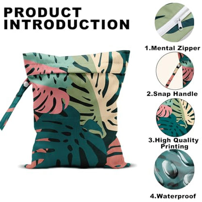 Palm Leaves Wet Bag 12x10 Inch, Green Summer Waterproof Travel Laundry Bags - color: Tropical plants 1415