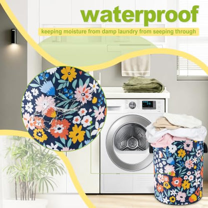 Folk Floral Art Laundry Basket Foldable Waterproof Hamper 18.9 x 16.5 Inch - color: Folk Floral Art