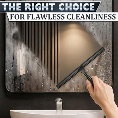 Stainless Steel Shower Squeegee, Glass, Silicone, 12 Inch (Black) - color: Black, size: 12 Inch