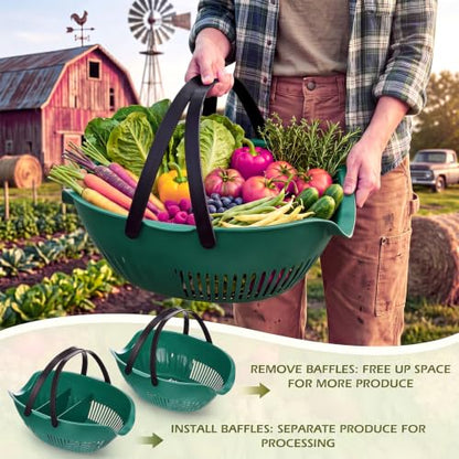 Nuogo 3 Pcs Garden Harvest Basket with Dividers Tool Caddy,Dark Green - color: Dark Green