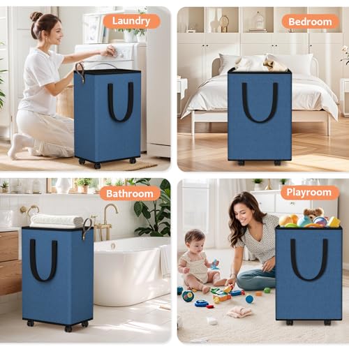 SpaceTrove Rolling Laundry Basket with Wheels, Laundry Hamper, 80L, Navy - color: Navy, size: 80L