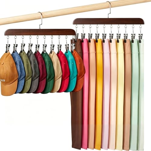 Legging Hangers for Closet Organizer - Pants Hangers with Clips Holds 20 Leggings - 360° Rotating Space Saving Non-Slip Legging Organizer for Closet Hanging Jeans, Shorts, Socks Brown 2 Pack