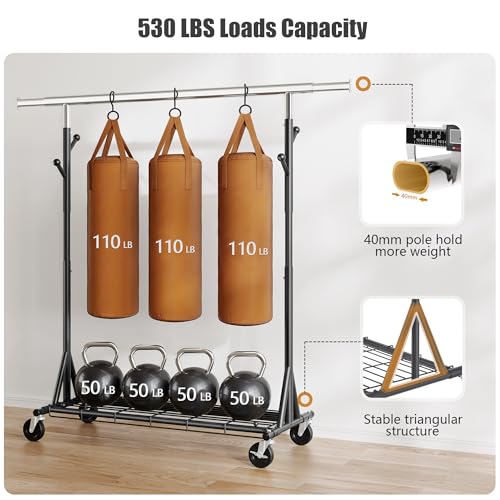 Gewudraw Clothes Rack Heavy Duty 530 LBS Capacity, Portable, Foldable,Black - color: Black, style: Single Rod