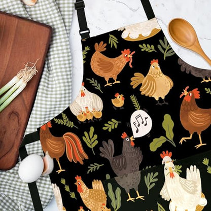 Adjustable Baking Aprons for Women - Cooking Aprons for Women with Pockets, Perfect for Baking Cooking Gradening - color: Chicken Black