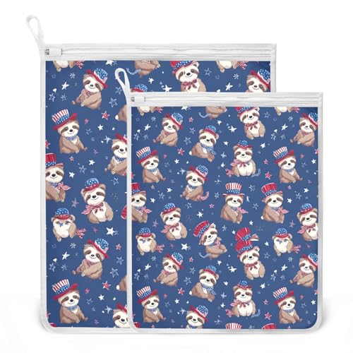 Mesh Laundry Bags Lingerie Bags for Washing Delicates 2 PCS Durable Wash Bag with Zipper Small and Medium Washable 4th July Sloths Blue - color: 4th July Sloths Blue