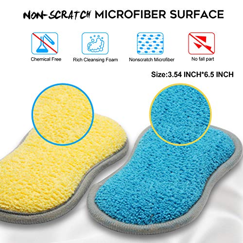 Dual Sided Multi-Purpose Sponges Kitchen,Non Scratch Dish Sponge for Washing Dishes Cleaning Kitchen，Rough Scrubbers for Non-Stick Cookware, Soft Microfiber Scrub for Dishes(Yellow,6Pack) - color: Yellow