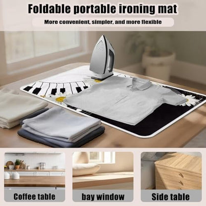 Music Ironing Pad Ironing Blanket Thick Travel Iron Pad Heat Resistant Ironing Board Cover for Table Top, Washer, Dryer,32 x 16 Inch Ironing Mats,Black Piano Daisy - color: Piano Muisc Daisy