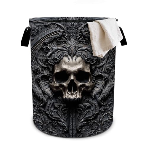 Goth Skull Laundry Basket Collapsible Oxford Cloth Fabric Hamper,Tote Bag Portable Storage Bin for Bedroom Bathroom Laundry Room 19.6x15.7 Inch - color: Goth Skull
