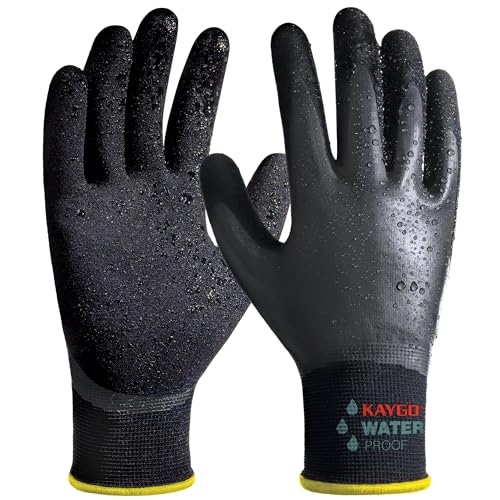 KAYGO Waterproof Work Gloves, Non-Slip Double Latex Coated, KG150 - color: Black, size: Large