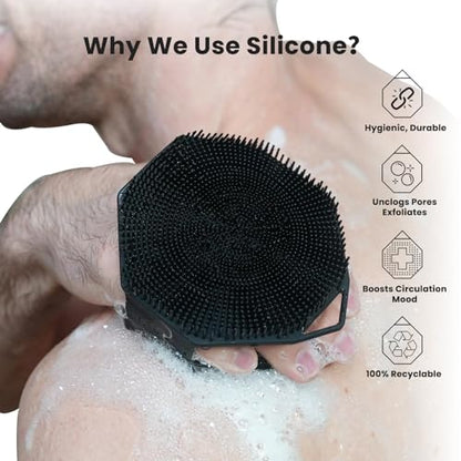 iTokGoK® Premium Silver-Infused Dual-Sided Design 2-in-1 Silicone Body Scrubber for Shower,Body Brush Buffer Scrubber for Men and Women for All Skin, Ergonomic No-Slip Handle, Easy to Clean - Black - color: Black