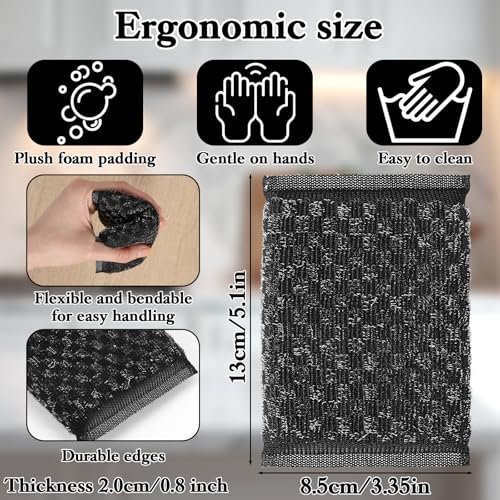6 Pack Steel Wool Scrubber Sponge Scouring Pad Kitchen Metal Sponge,Black - color: Black, Diamond Pattern