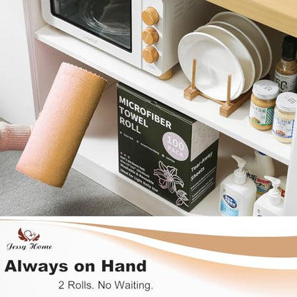 Jessy Home 2 Roll Reusable Paper Towels,100 Sheets Tear Away Microfiber Cleaning Cloth, Lint Free Cleaning Rags for Kitchen, Dishcloth,Household Cleaning Supplies - color: Dark Brown