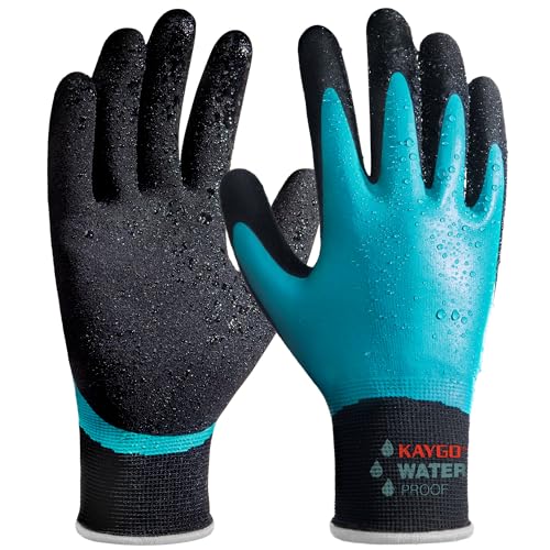 KAYGO Waterproof Work Gloves, Non-Slip Double Latex Coated, KG150 - color: Blue, size: X-Large