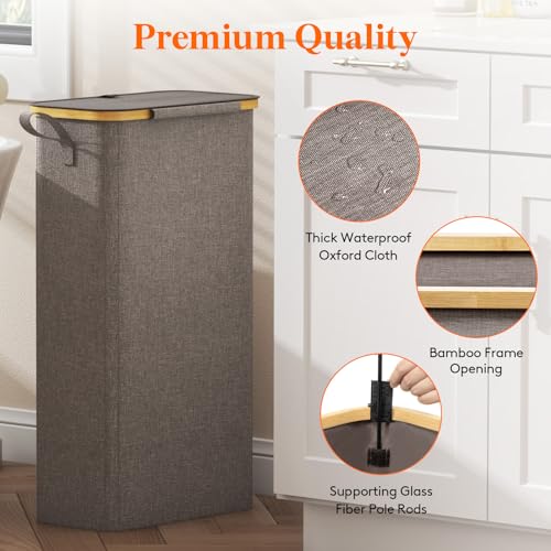 Lifewit 65L Slim Laundry Hamper with Lid and Removable Bag, Brown - color: Brown, size: 65L