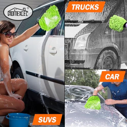HOMEXCEL Car Wash Mitt, Microfiber Washing Glove,10.2" x 6.7 ", 2PK Green - color: Green
