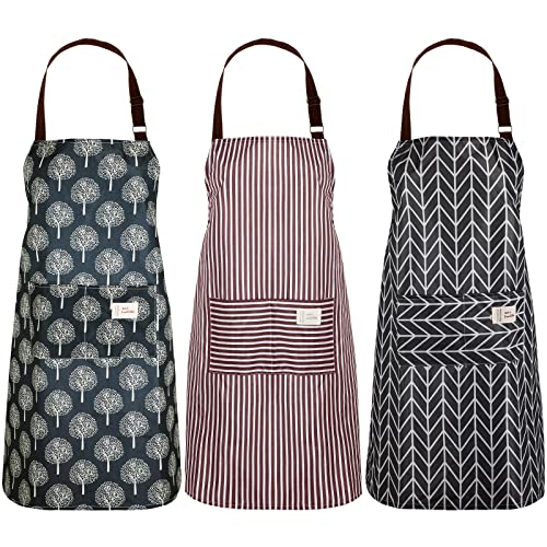SATINIOR 3 Pcs Waterproof Kitchen Apron with 2 Pockets - color: Black, Coffee and Grey