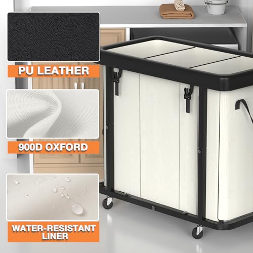 Laundry Basket with Wheels, 230L(60Gal) Laundry Sorter 3 Section - Beige - color: Beige, size: 3 Section-230L