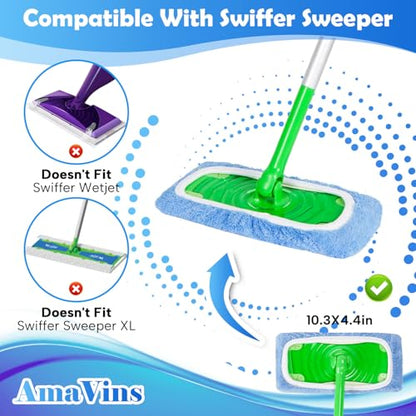 AmaVins 5 Pack Reusable Microfiber Mop Pads Compatible with Swiffer Sweeper Mop, Wet and Dry Flat mop Cover, Washable Swiffer Pads for Surface/Hardwood Floor Cleaning (Mop is Not Included) - color: Azure 5 Pack