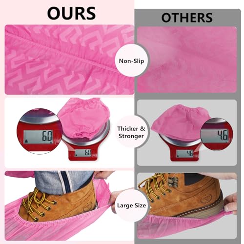 squish 200 Pack Shoe Covers Disposable Non-Slip, Pink Non-Woven Fabric Boot Covers for Indoors Breathable Slip Resistant Durable Boot&Shoes Cover, Protector Covers Fits Virtually Most Shoes - color: Pink