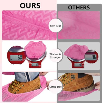 squish 200 Pack Shoe Covers Disposable Non-Slip, Pink Non-Woven Fabric Boot Covers for Indoors Breathable Slip Resistant Durable Boot&Shoes Cover, Protector Covers Fits Virtually Most Shoes - color: Pink