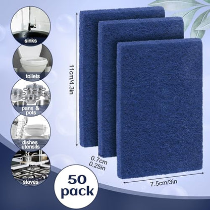 Hoolerry 100 Pcs Heavy Duty Scouring Pads Bulk for Kitchen Dish, Blue - color: Blue