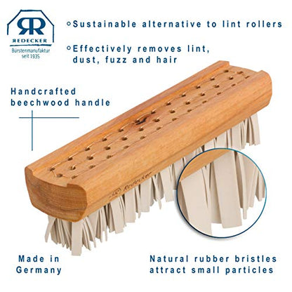 Redecker Natural Lint Brush with Oiled Beechwood, 7-1/4 inches, Easy to Clean Rubber Bristles Effectively Attract and Trap Hair, Made in Germany - size: 7-1/4-Inches