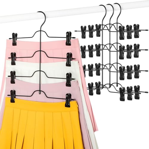 TOPIA HANGER 4 Tier Metal Skirt Hangers with Clips 80% Space Saving 2 Pack - color: All Black, size: 4 Pack