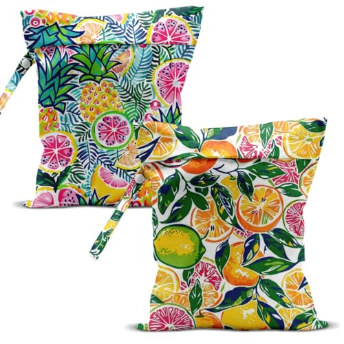 Swimsuit Bag Wet Bags for Travel Reusable Waterproof Dry Bags Diaper Bag Citrus Pineapple Wet Bag for Swimsuit Towels Beach Gym 10.2×12.6 Inches - color: Citrus Pineapple