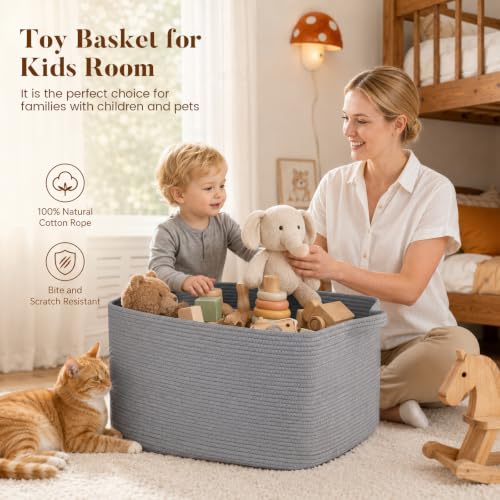 65L Large Woven Blanket Basket for Living Room, 19.7"x15.7"x11.8" - color: Dark Grey, size: 19.7"x15.7"x11.8"