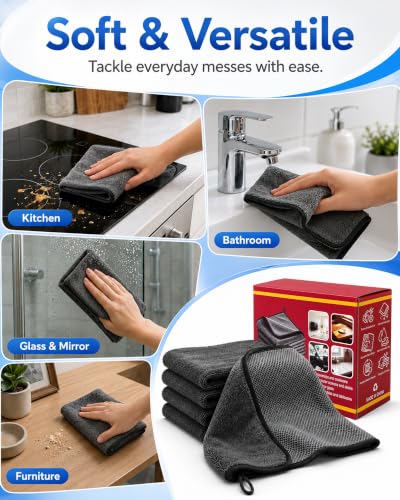 Genie Cloth Magic Cloth,Magic Cleaning Cloth Lint Free Microfiber Cloths,Lint-Free Wiping,Reusable Cleaning Cloths for Glass & Kitchen