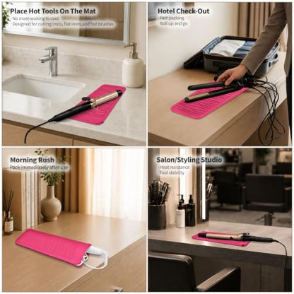 Silicone Heat Resistant Travel Mat Pouch for Hair Styling Tools (Hot Pink, 1 Pack) - color: Hotpink, size: 1 Pack