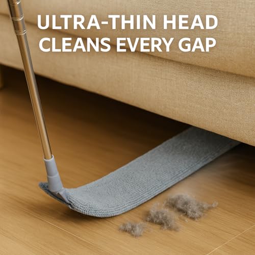 Flat Gap Dust Cleaner with Extendable Pole, Bafezoze Retractable Under Appliance Duster with 2 Washable Microfiber Pads, Slim Flexible Gap Mop for Cleaning Under Bed Sofa Cabinet Refrigerator Gray - size: Gap Duster Gray 2PCs