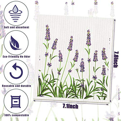 Remagr Swedish Kitchen Dish Towels Wildflowers Reusable Sponge Cleaning Cloths Absorbent Quick Drying Washable Cleaning Wipes No Odor Hand Towel (6)