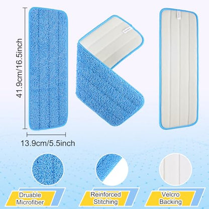 16.5 inch Reusable Mop Pads Microfiber Spray Mop Replacement Heads for Wet/Dry Mops Compatible with Bona Floor Care System (6 Pack) - color: Blue Purple Gray