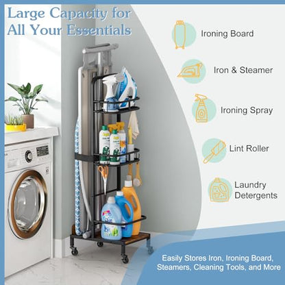 Ironing Board Hanger,Iron and Ironing Board Holder No Wall Mount,Laundry Room Organization and Storage Cart with Iron Stand,Narrow Laundry Shelves Organizer Cabinet,Laundry Room Essentials Accessories