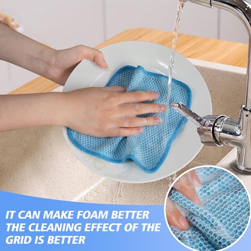 KinHwa Dish Cloths for Washing Dishes with Scrub Side, Microfiber Dish Rags - color: Blue, size: 7inchx7inch