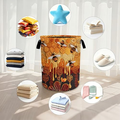 Bee Laundry Basket Waterproof Laundry Hamper Foldable Laundry Bag with Handles for Bedroom, Bathroom, Office, Clothes Storage - color: Bee