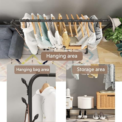 Space-Saving Laundry Drying Rack, Apartment & Dorm Clothes Organizer Stand, Reinforced Iron-PP Frame & Bottom Shelves Black - color: Black